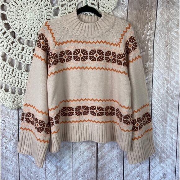 Madewell Pullover Overbrook Fair Isle Mock Neck Wool Blend Alpaca Sweater | XL - Picture 2 of 14